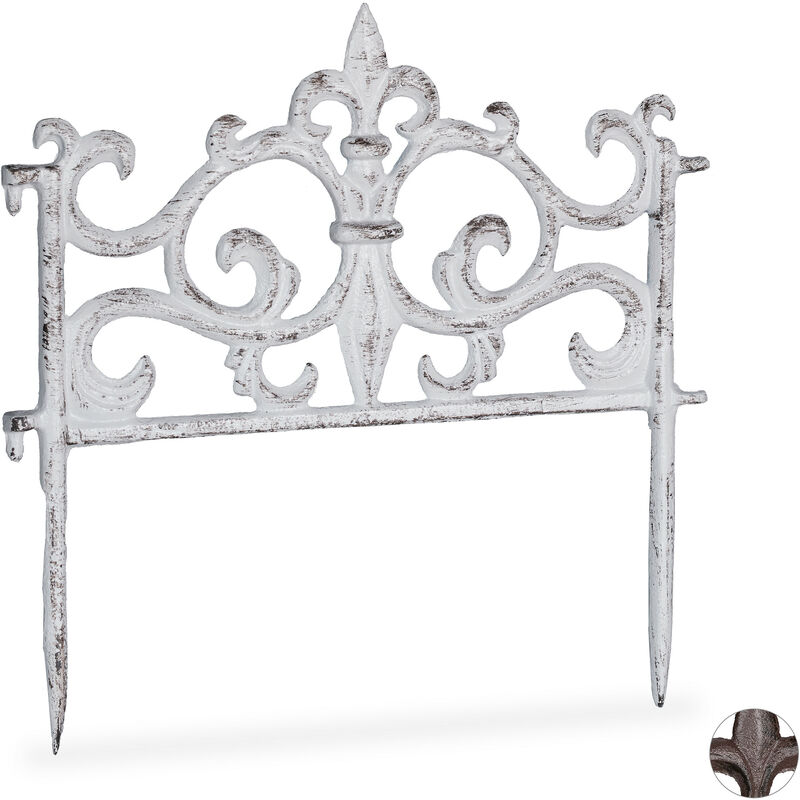 1x Bordure de jardin fonte de fer, clôture jardin en métal piquet plate-bande antiquités, HxL: 27 x 27 cm, blanc