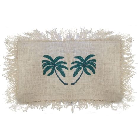 1x Coussin en Lin 30x50cm Palmier avec Frange- Vendu par 1