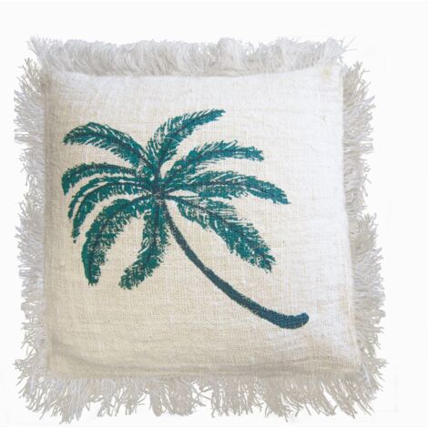 1x Coussin en Lin 45 x 45 Palmier avec Frange- Vendu par 1