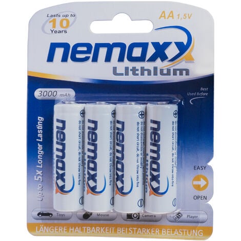 1x emballage-coque (4 piles) Nemaxx 1.5V AA batterie au lithium pour les détecteurs de fumée 10 ans durée de vie