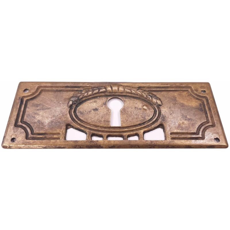 1x entrée de clé laurier 32x85mm malle meuble ancien vintage antique époque finition bronze