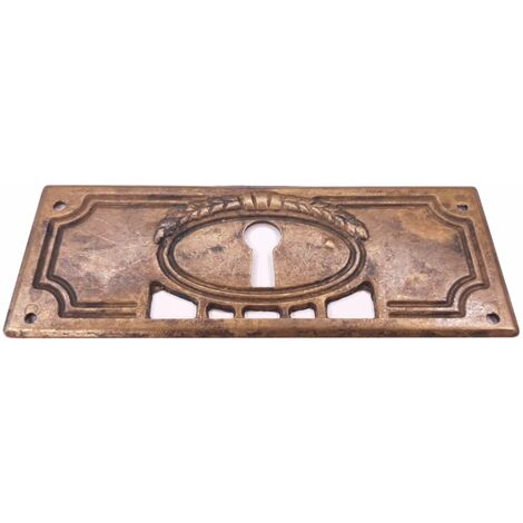 1x entrée de clé laurier 32x85mm malle meuble ancien vintage antique époque finition bronze
