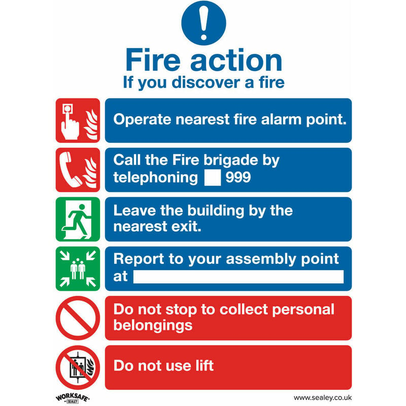 1x fire action & lift Health & Safety Sign - Rigid Plastic 200 x 250mm Warning