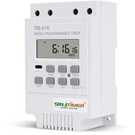 1x Interruttore relè timer TM616, Programmatore orario timer 12V Interruttore timer digitale settimanale elettrico con display digitale LCD - Bianco