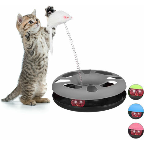 1x Jouet pour chat avec souris, circuit billes, balle et clochette, jeu chaton, pour entraînement et occupation, gris
