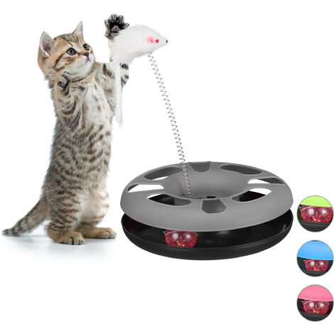 1x Jouet pour chat avec souris, circuit billes, balle et clochette, jeu chaton, pour entraînement et occupation, gris