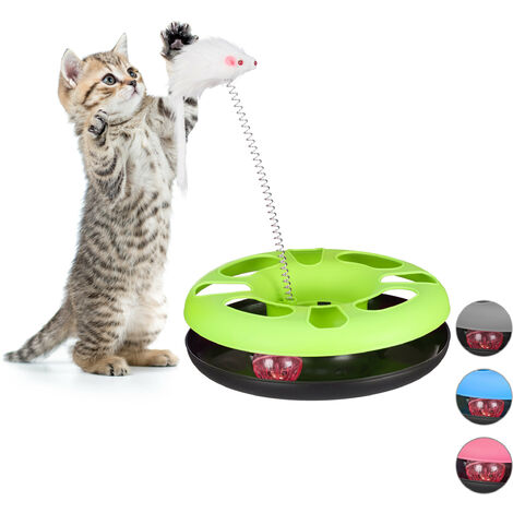 1x Jouet pour chat avec souris, circuit billes, balle et clochette, jeu chaton, pour entraînement et occupation, vert