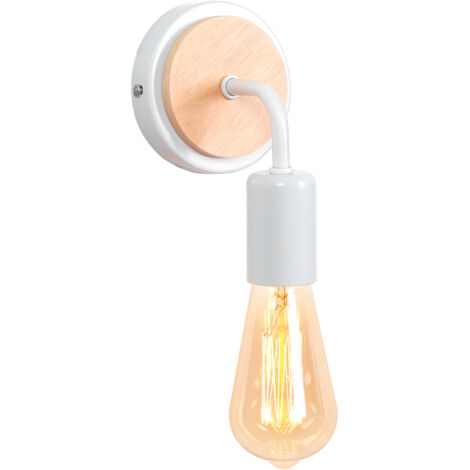 1x Lámpara de Pared Vintage de Madera Hierro Forjado Aplique de Pared Moderna Base E27 Sin Bombilla (Blanca)
