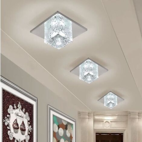 1x Lámpara de Techo Cristal Cubo Iluminación de Techo Acero Inoxidable 18CM 5W Luz Blanca para Pasillo Dormitorio Salón