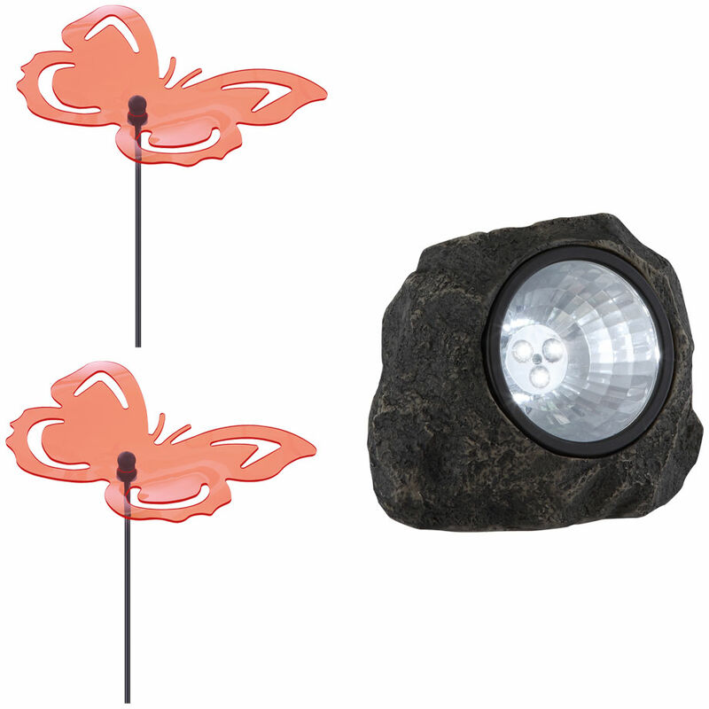 

1x LED Lámpara Solar Stein Design Garden 2x Deko Steck Butterflies Lichtfänger Exterior Light gris