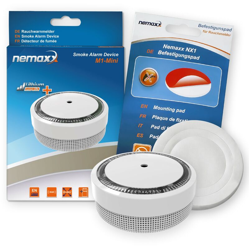 

1x Nemaxx Detector de humo M1-Mini sensibilidad ftoeléctrica - con batería de litio tipo DC3V - conforme la norma DIN EN14604 & Vds - blanco + NX1