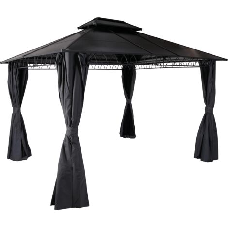 1x pérgola con techo y 4x paredes laterales + mosquitera 3,6 x 3m gris 040008139