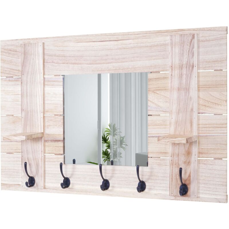Décoshop26 - 1x portemanteau mural miroir design vintage avec 5 crochets 90 x 60 cm marron naturel 040008172 Décoshop26 - 1x portemanteau mural miroir design vintage avec 5 crochets 90 x 60 cm marron naturel 040008172