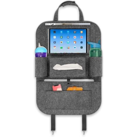 1x protege dossier voiture Protecteur de siège arrière en feutre pour enfants 60cm/23,6inch Organiseur de sac de dossier de siège Système de rangement avec support de tablette pad