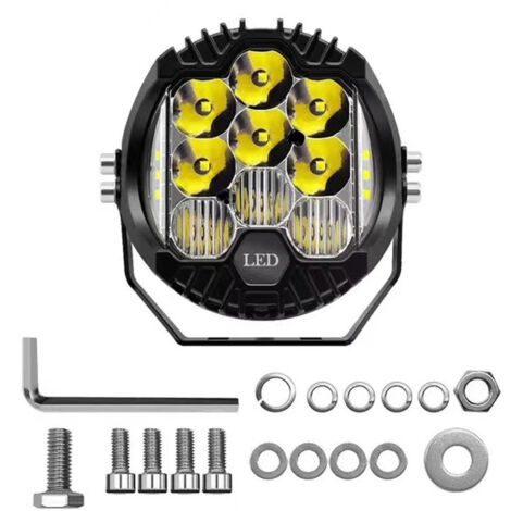 1x Redondo Faros de Trabajo Led, 12V 24V 7 Pulgadas 75W 7500 lúmenes barra de luz led para tractor off road camión coche ATV todoterreno 4x4, impermeable 3000K ámbar amarillo faros antiniebla
