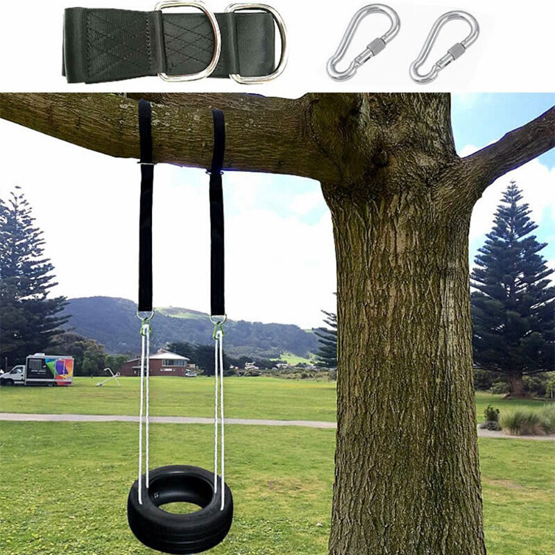 1x Sangle 300x5cm Corde Noir Kit pour Suspendre une balancelle 150kg à un arbre - black