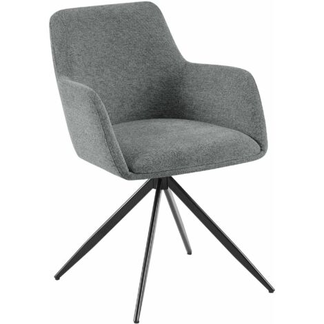 1x Silla de comedor giratoria tapizada con reposabrazos tela gris estructura de metal 100007171