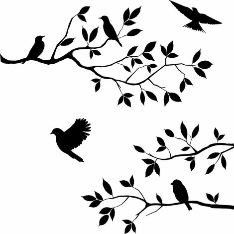 1x Stickers Muraux Arbre Branche Oiseaux Décoratif Art Stickers Amovible Étanche Murales pour Home Office Décoration Noir 57 35 cm