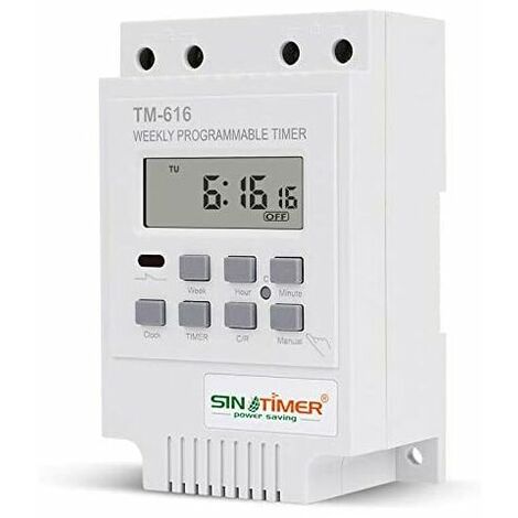 SONIATKIA 1x TM616 Relaisschalter-Programmierer, 12-V-Timer-Zeitplan, elektrische wöchentliche digitale Zeitschaltuhr mit LCD-Digitalanzeige – Weiß