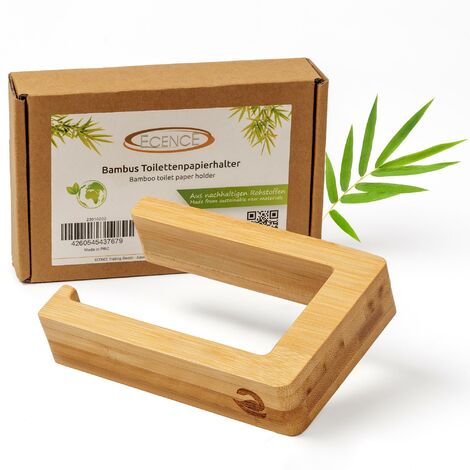 1x Toilettenpapierhalter Holz, selbstklebend ohne Bohren, Klopapierhalter Bambus