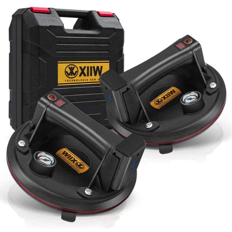 2x Ventouse électrique jusqu'à 300 kg, avec 1 batterie et écran lcd, avec baromètre, lève-vitre autoamorçant de 8 pouces, adapté pour le verre