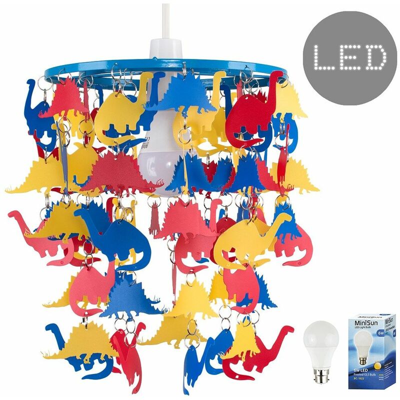 Multi Coloured Dinosaur Ceiling Light Shade + 6W LED GLS Bulb