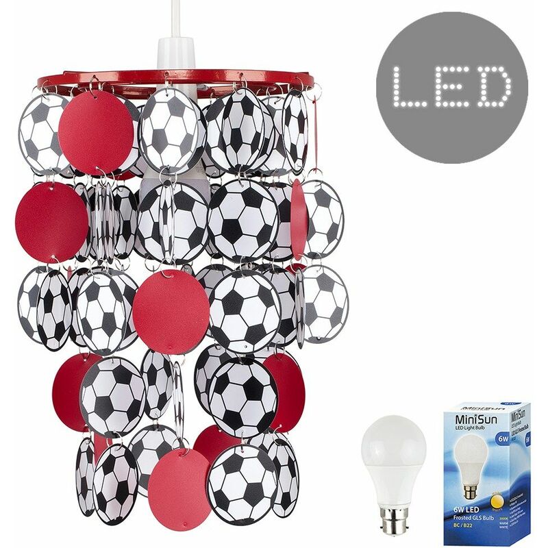 Football Ceiling Light Shade + 6W LED Bulb - Red
