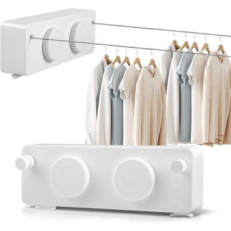 1xCorde à linge rétractable à fixation murale, 2 x 4.2 M Acier Inoxydable Fil a Linge Retractable, capacité de charge 20 kg, gain de place