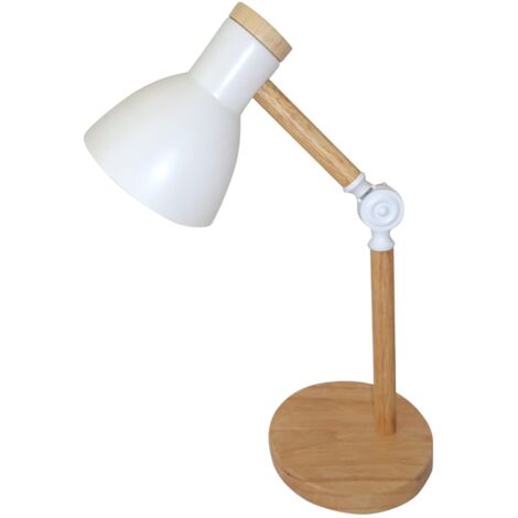1xE-27 en Métal et Bois, Idéal pour Bureau et Chambre, Noir, Design Moderne et Élégant, Matériau: Métal (AMPOULE NON INCLUSE) (BLANC)