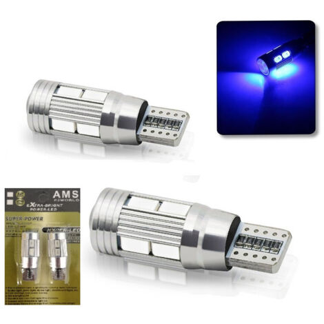 Комплект от 2 броя Лед Крушки За Габарит Т10 W5W LED 10 SMD Canbus 12V Синя Светлина в блистер