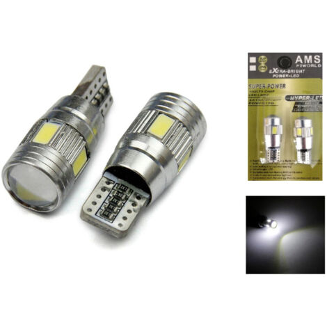 Комплект от 2 броя Лед Крушки За Габарит Т10 W5W LED 6 SMD, Canbus 12V, Бяла Светлина в блистер