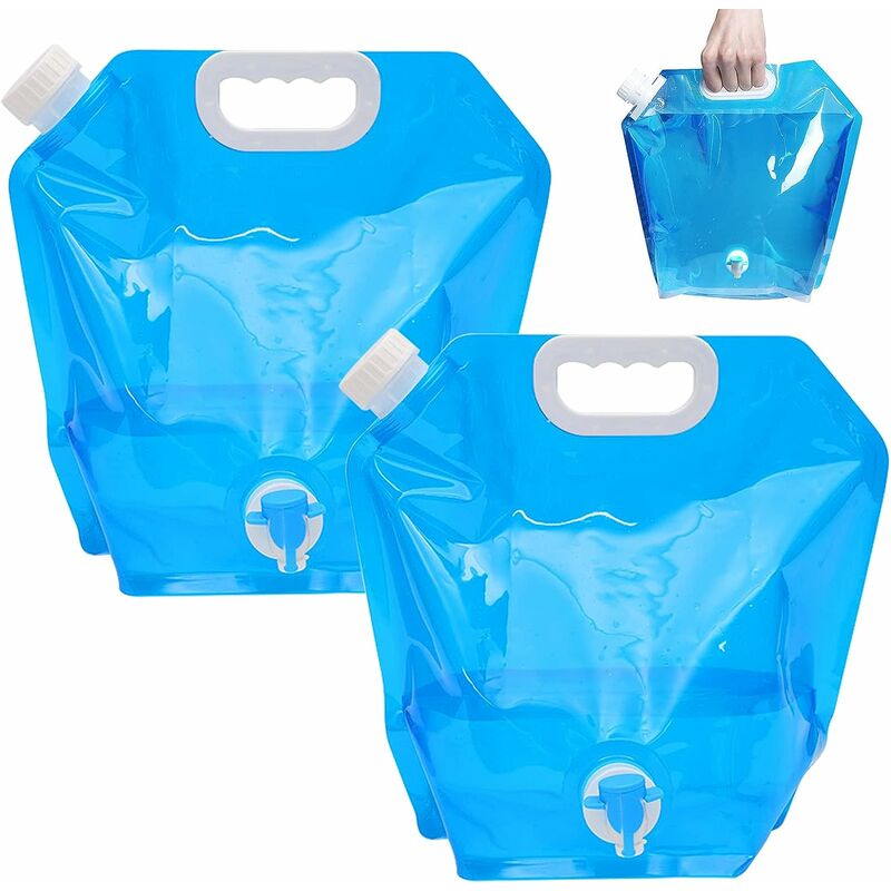 2 × 10L water canister foldable with tap, water container drinking water container reusable for sports camping hiking picnic bbq outdoor car