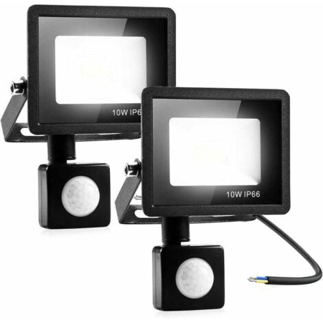 2 10W Luz de seguridad con sensor de movimiento PIR, reflector LED inteligente, luces para exteriores 800 lúmenes 3000K blanco cálido, foco LED para exteriores impermeable IP66 para jardín, garaje, po