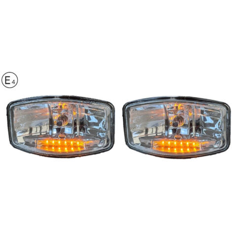 Комплект от 2 броя Халогени Фарове 12V-24V с крушка H7 + 6 ЖЪЛТИ LED габаритни светлини За Камион Трактор Багер Земеделс