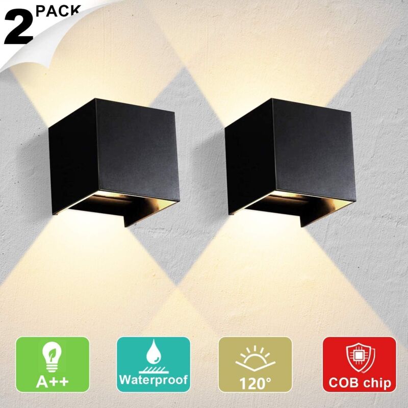 2 12w Applique Murale Intérieur led Lampe Extérieur IP65 étanche Réglable 120° Lampe Up Down cob Lèche-murs pour Salon Chambre Chemin Couloir Lot de