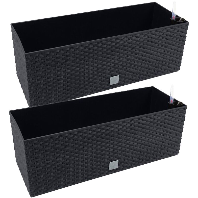 2 unités de jardinière rectangulaire 17 litres avec arrosage automatique couleur anthracite 52 x 20 x 20 x 19 cm