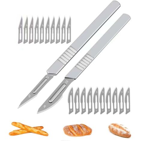 2+20 pcs Boulanger à Pain,Lame A Pain,Couteau À Pain,Lame a Pain en Acier Carbone,Outil de Notation du Pain,avec 20 Acier Inoxydable Lames,pour DIY Graver des Motifs de Pain,Pâte (1)