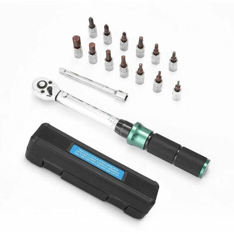 2-24N.m 1/4 Pouce Drive 15 PCS Clé dynamométrique Préréglée Ensemble d'embouts de Clé dynamométrique à Dégagement Rapide Mini Clé dynamométrique Réglable Portable Ménage Vélo Voiture Auto Réparations