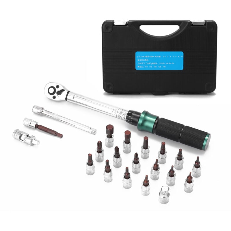 Lifcausal - 2-24N.m 1/4 Pouce Drive 21 pcs Clé dynamométrique Préréglée Ensemble d'embouts de Clé dynamométrique à Dégagement Rapide Mini Clé
