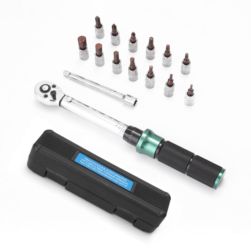 Lifcausal - 2-24N.m 1/4 Pouce Drive 15 pcs Clé dynamométrique Préréglée Ensemble d'embouts de Clé dynamométrique à Dégagement Rapide Mini Clé