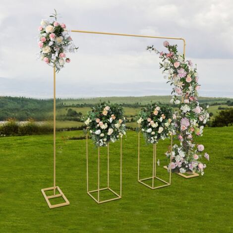2  2m stand de la boda con 2pcs 27x27x80cm cuadrado de flores de la boda stand telón de fondo de la boda de oro globo de pie con el soporte de flores de oro