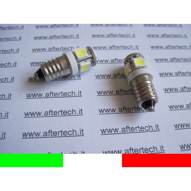 Image of Aftertech - 2 2pz coppia lampadine luci vite E10 5 led smd bianco 6000K 6V B16V