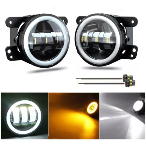 Комплект от 2 броя 4 инча 9.8cм ЛЕД LED фар лампа халоген 12V-24V с DRL дневни светлини мигач бяло-жълто за Jeep Dodge C