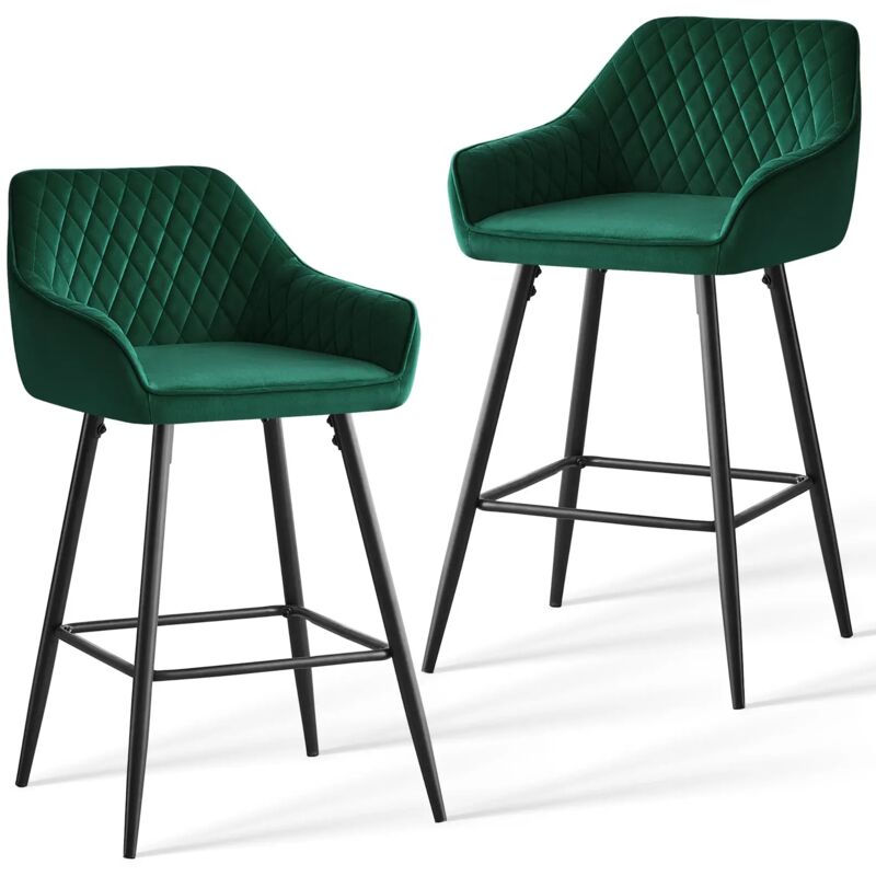Jymtom - Lot de 2 tabourets de bar chaises en velours,Siège rembourrée, pieds en métal,tabouret. chaises à manger, bars, jambes métalliques-Vert