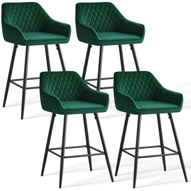 Lot de 4 tabourets de bar chaises en velours,Siège rembourrée, pieds en métal,tabouret. chaises à manger, bars, jambes métalliques-Vert - Jymtom