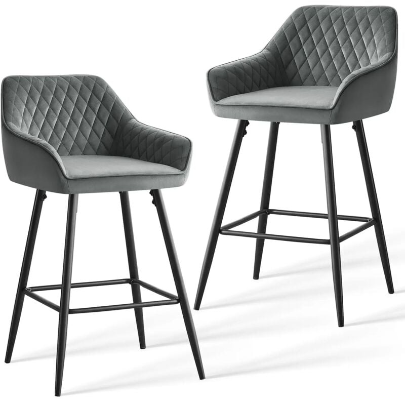 Jymtom - Lot de 2 tabourets de bar chaises en velours,Siège rembourrée, pieds en métal,tabouret. chaises à manger, bars, jambes métalliques-gris