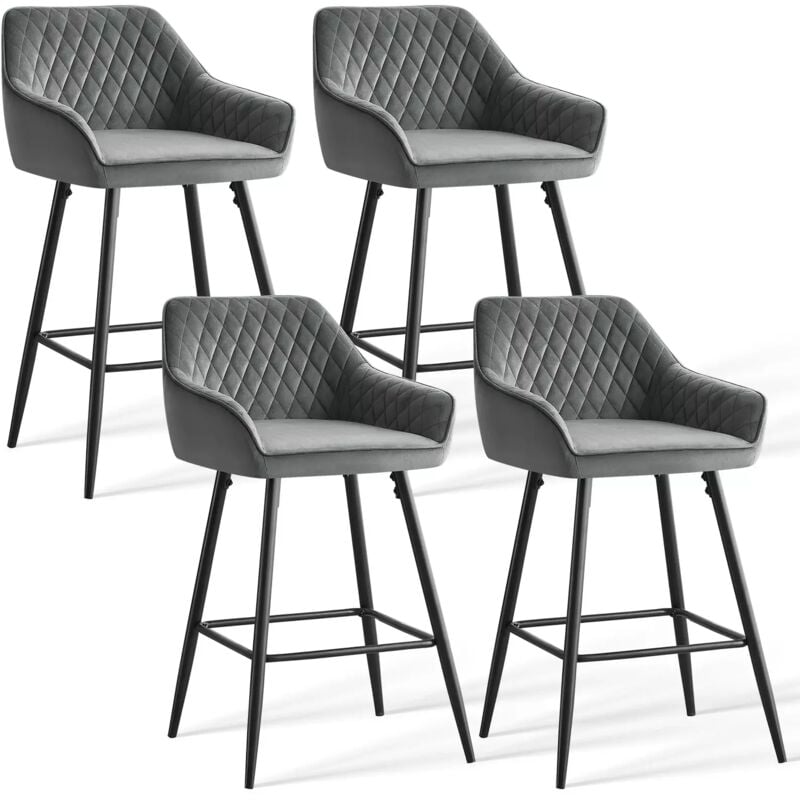 Lot de 4 tabourets de bar chaises en velours,Siège rembourrée, pieds en métal,tabouret. chaises à manger, bars, jambes métalliques-gris - Jymtom