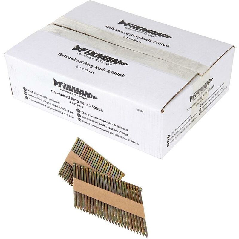 Fixman - Clous annelés galvanisés, 2 500 pcs 3,1 x 75 mm
