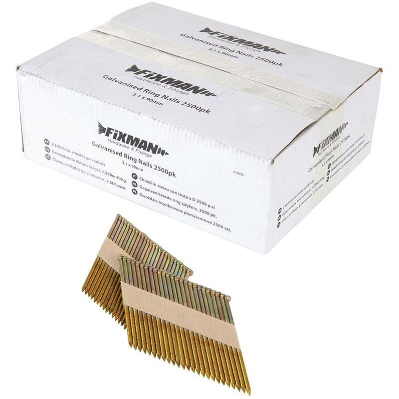 Fixman - Clous annelés galvanisés, 2 500 pcs 3,1 x 90 mm