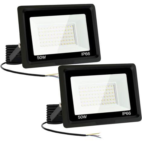 2  50W Projecteur LED,spot led extérieur 5000LM Super Brillant Projecteur LED Exterieur IP66 Etanche Projecteur Exterieur Led 6500K Blanc Froid Projecteur Led pour Garage, Jardin, Terrace, Cour